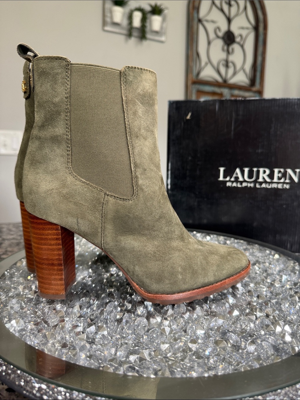 Ralph Lauren Olive Suede Stacked Heel Chelsea Boot NEW 6 - Picture 15 of 15